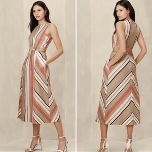 Banana Republic Sleeveless Striped Maxi Dress in Coral and Beige